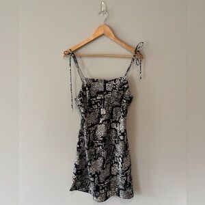 ZARA Black and Cream Printed Mini Slip Dress NWT Size M